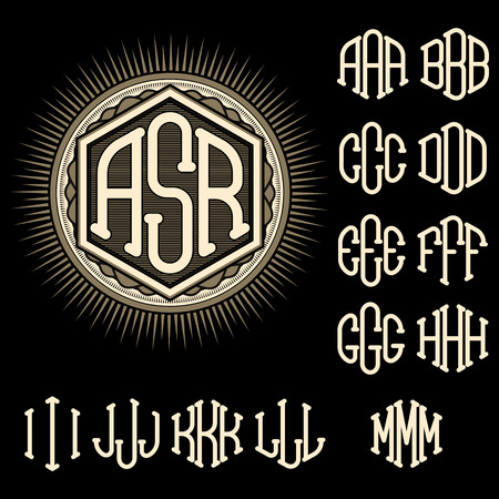 set of letters for decoration of stylish retro monogramのイラスト素材