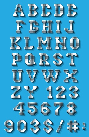 set of letters and numbers in the pixel-style for web designのイラスト素材