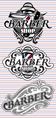 Set of retro badges with ornament for Barbershopのイラスト素材