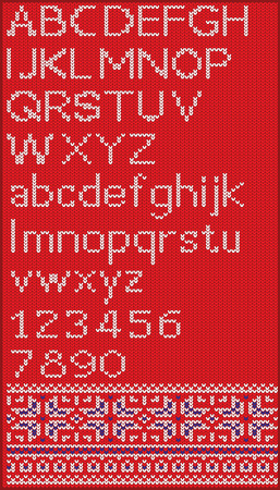 Christmas font in Scandinavian style on red background with set of numbersのイラスト素材