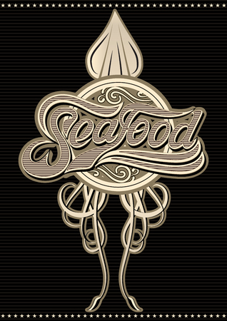 vector template for restaurant menu with calligraphy inscription seafood and squidのイラスト素材