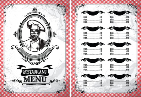 Stylish vintage vector template for a restaurant menu with chef in glassesのイラスト素材