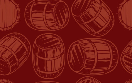 seamless background with barrels for drinks on brown background, template in the swatches