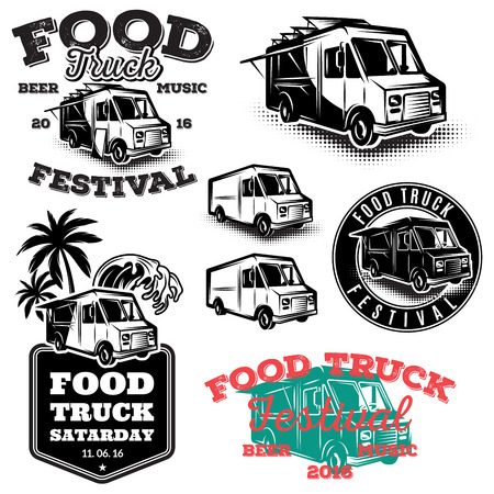 set of templates, design elements, vintage style emblems for the food truck