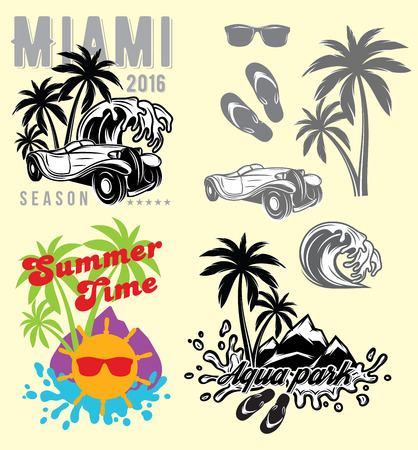 set of emblems and design elements for templates for summer holiday or tourismのイラスト素材