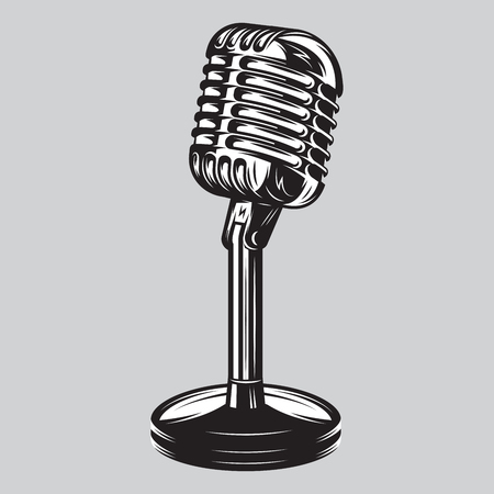 Vector illustration, poster of isolated retro, vintage microphone on the tableのイラスト素材