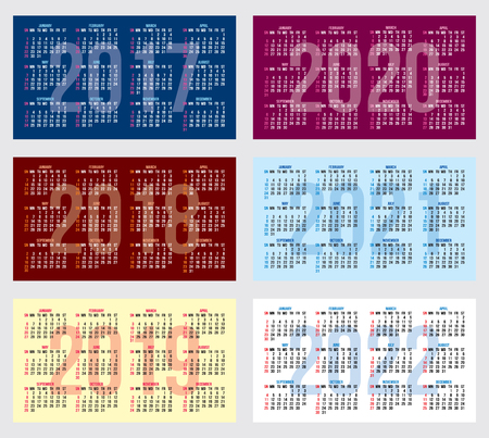 vector set of calendar grids for years 2017-2022 for business cardsのイラスト素材
