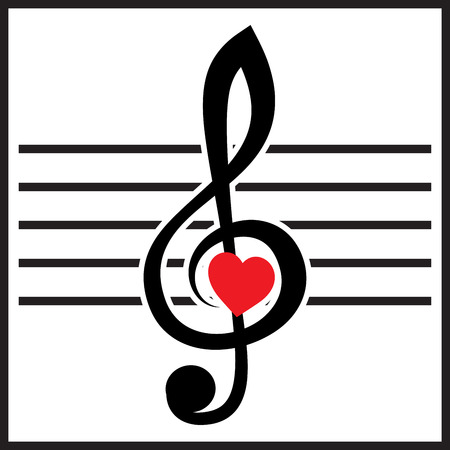 vector illustration with treble clef and heart on white backgroundのイラスト素材