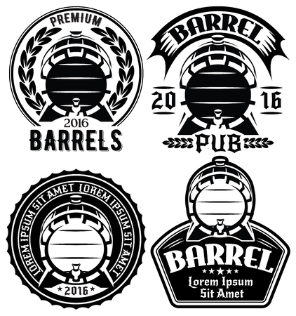 set of vector templates for labels or menu with barrels and barleyのイラスト素材