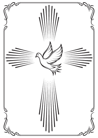 Symbolic cross and dove. Template emblems for church. Vector illustration for design.のイラスト素材
