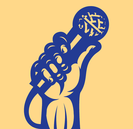 Vector illustration on the theme of vocals with microphone and handのイラスト素材