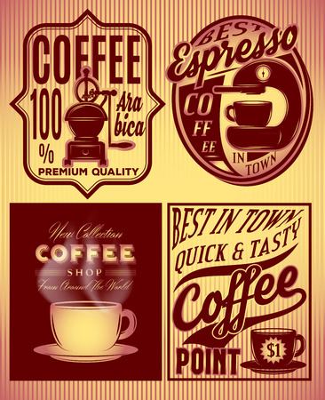 set of coffee patterns with inscriptions in retro styleのイラスト素材