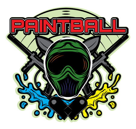 colored vector template for design on the theme of paintball his helmet, weapon, blotsのイラスト素材