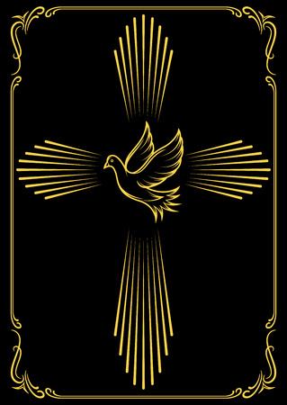 Symbolic cross and dove. Template emblems for church. Vector illustration for design.のイラスト素材