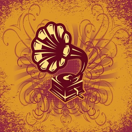 music colorful background in retro style for the cover or party posters with gramophoneのイラスト素材