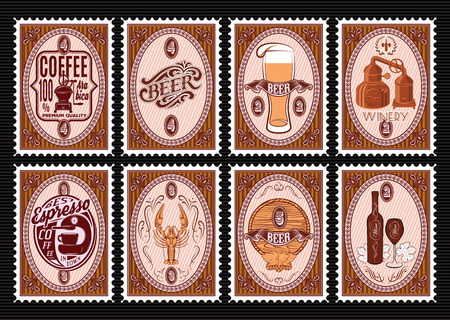 vector set of postage stamps Templates with various drinksのイラスト素材