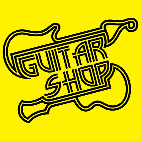 Vector logo template of the black lines on yellow background for guitar storeのイラスト素材