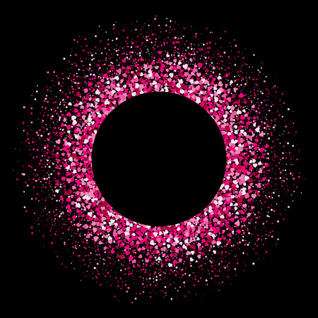 Pink flash confetti of hearts. Glitter background. Vector illustration on a black backgroundのイラスト素材