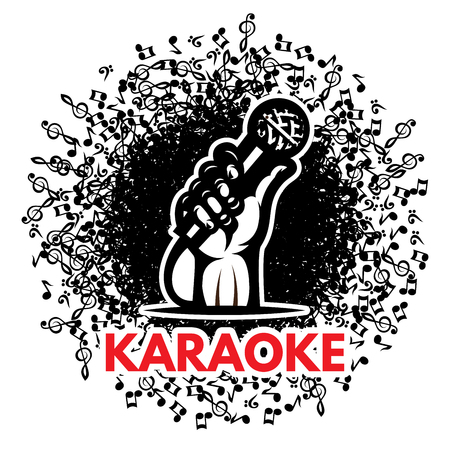 vector template for poster party with hand, microphone and notesのイラスト素材