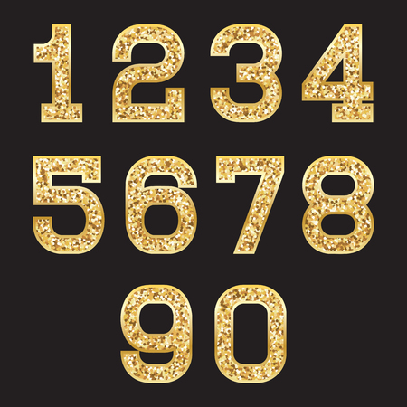 set of stylized gold textured numbers with metallic sheen and strokeのイラスト素材