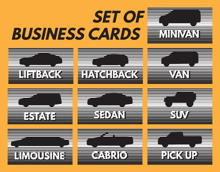 set of automotive business cards with different car bodiesのイラスト素材