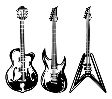 vector set of monochrome electric guitars for poster designのイラスト素材