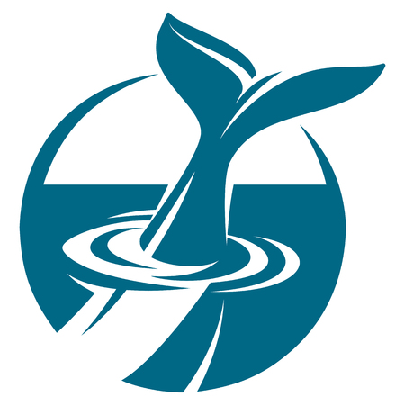 monochrome blue vector template for a logo with whale tailのイラスト素材