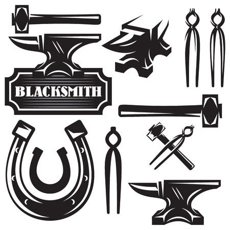 monochrome vector set of design elements for blacksmithingのイラスト素材
