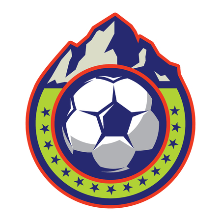 Vector template of logo with mountains on theme footballのイラスト素材