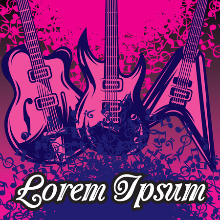 Abstract template on a musical theme with three different guitars. Editable vector illustration.のイラスト素材