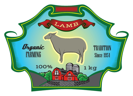 Label for packing Lamb with sheep. Vector color illustrationのイラスト素材