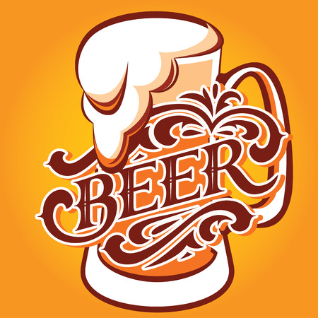 Colored glass with a calligraphic inscription for beer.のイラスト素材