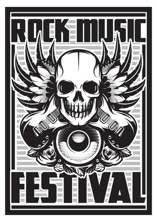 Vector template for invitation to rocker session with skull, guitars and wingsのイラスト素材