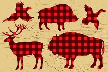 template for restaurant menu with pheasant, boar, bison, deer, duckのイラスト素材
