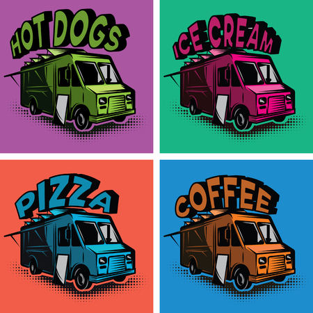 Set of multicolored templates for fast food cars.のイラスト素材