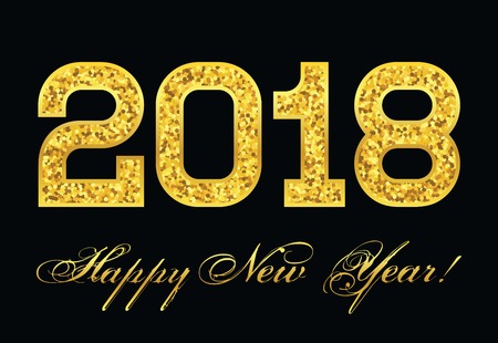 Celebratory banner on black background with congratulation on new year and an inscription 2018.のイラスト素材