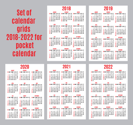 vector set of calendar grids for years 2018-2022 for business cards on white backgroundのイラスト素材
