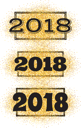 New Year greeting card with the inscription 2018 on the background of gold particles.のイラスト素材