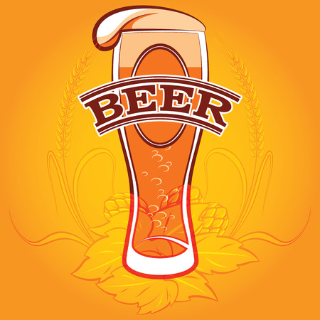 Vector color poster with a glass of beer and hops.のイラスト素材