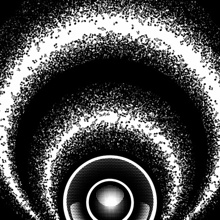 Abstract round monochrome background with music notes and speaker. vector illustrationのイラスト素材