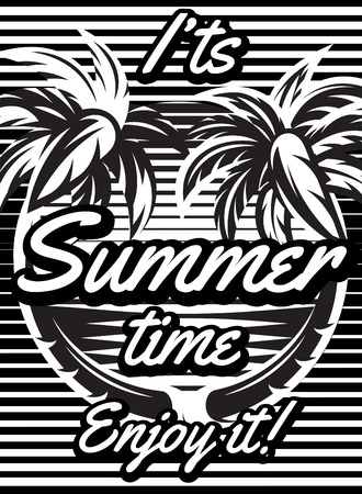 monochrome retro poster with palm trees to advertise a tourist trip.のイラスト素材