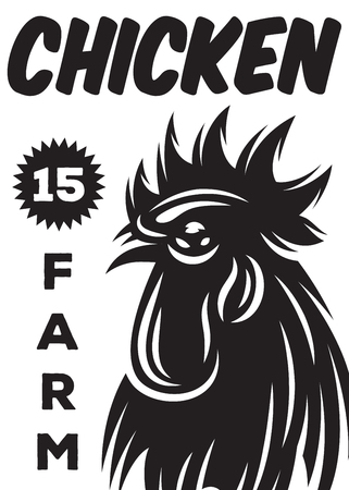 vector monochrome poster in vintage style for a chicken farm with cock.のイラスト素材