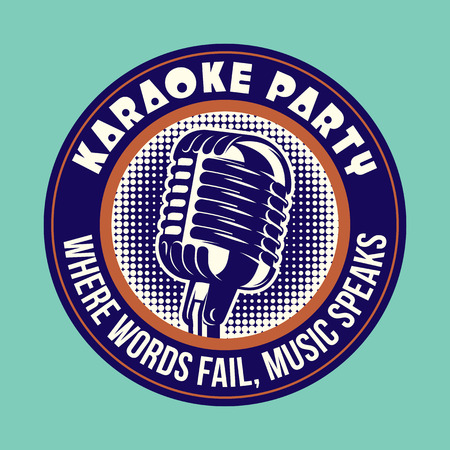 Retro style music emblem with microphone for karaoke party. Vector color illustration.のイラスト素材