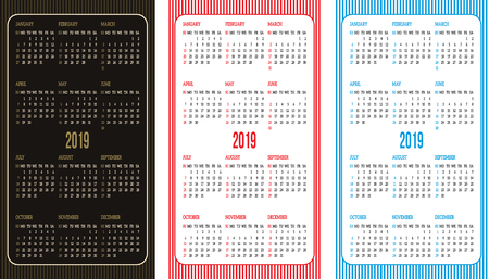 Set of vector color calendar grid templates in business card format.のイラスト素材
