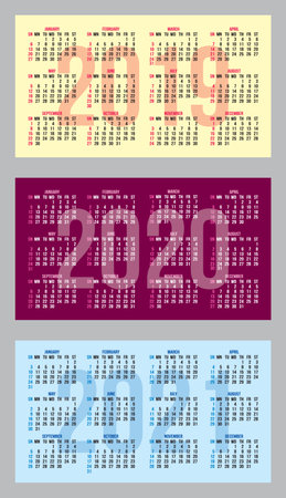 Set of vector color calendar grid templates in business card format.のイラスト素材
