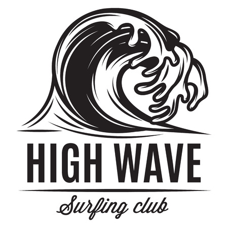 Vector monochrome illustration in retro style with a wave of water.のイラスト素材