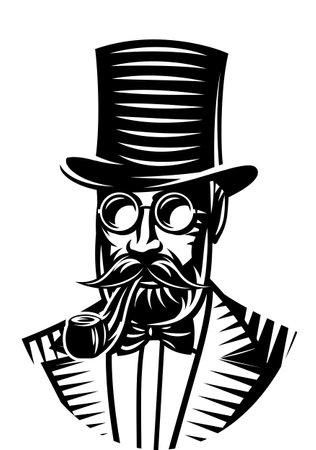 Vector monochrome illustration of a gentleman and top hat for the club.のイラスト素材
