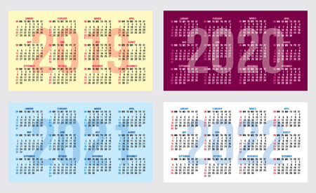 vector set of calendar grids for years 2019-2022 for business cardsのイラスト素材