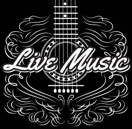 Vector monochrome editable template for invitation design for evening guitar Live music.のイラスト素材