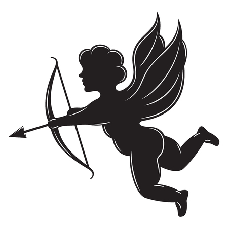 Vector monochrome illustration with angel, cupid and arrow.のイラスト素材